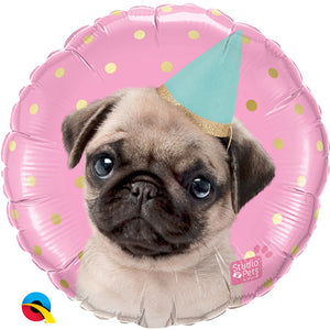 18" Studio Pets - Party Pug Foil Balloon