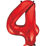 Large Red Number 4 Balloon By Unique