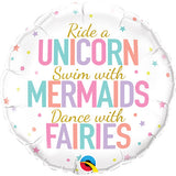 18" Unicorn, Mermaids, Fairies Foil Balloon